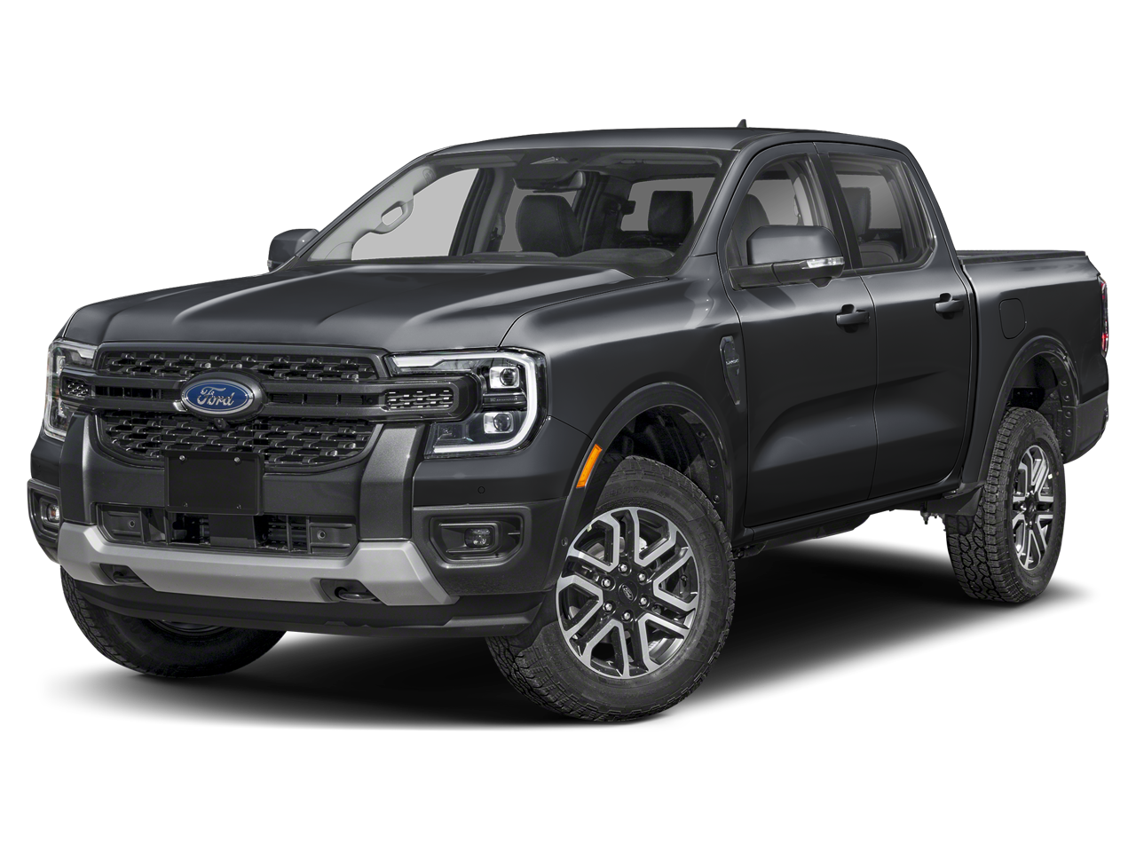 2026 Ford Ranger LARIAT in Shadow Black — front three-quarter view