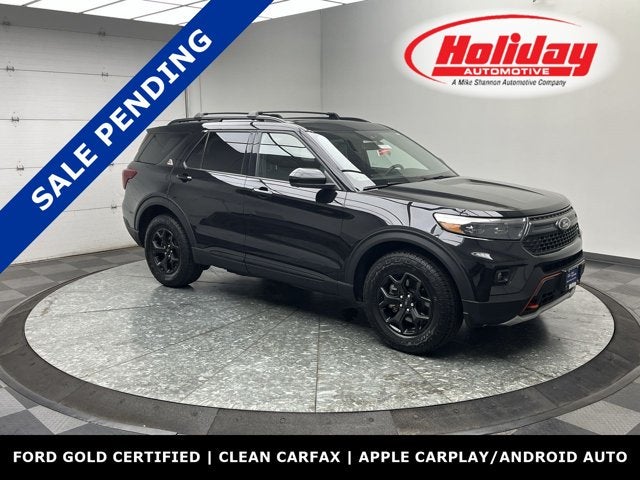 2022 Ford Explorer Timberline in Agate Black Metallic — front three-quarter view
