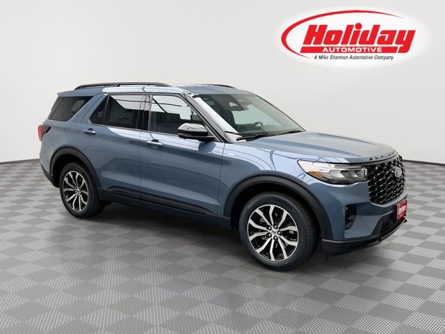 2026 Ford Explorer ST-Line in Vapor Blue Metallic — front three-quarter view