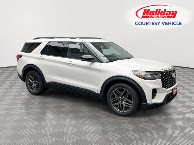 2026 Ford Explorer ST in Star White Metallic Tri-Coat — front three-quarter view