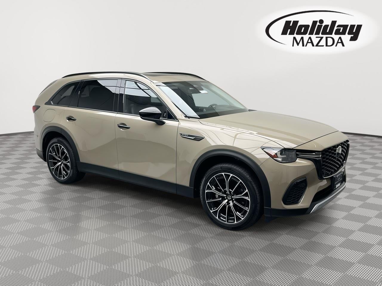 2025 Mazda Mazda CX-70 PHEV Premium Package in Zircon Sand Metallic — front three-quarter view