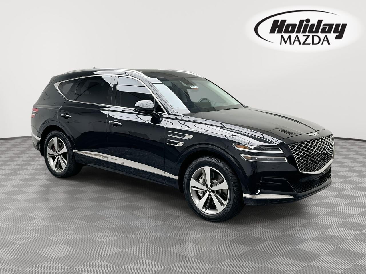 2021 Genesis GV80 Advanced + in Vik Black — front three-quarter view