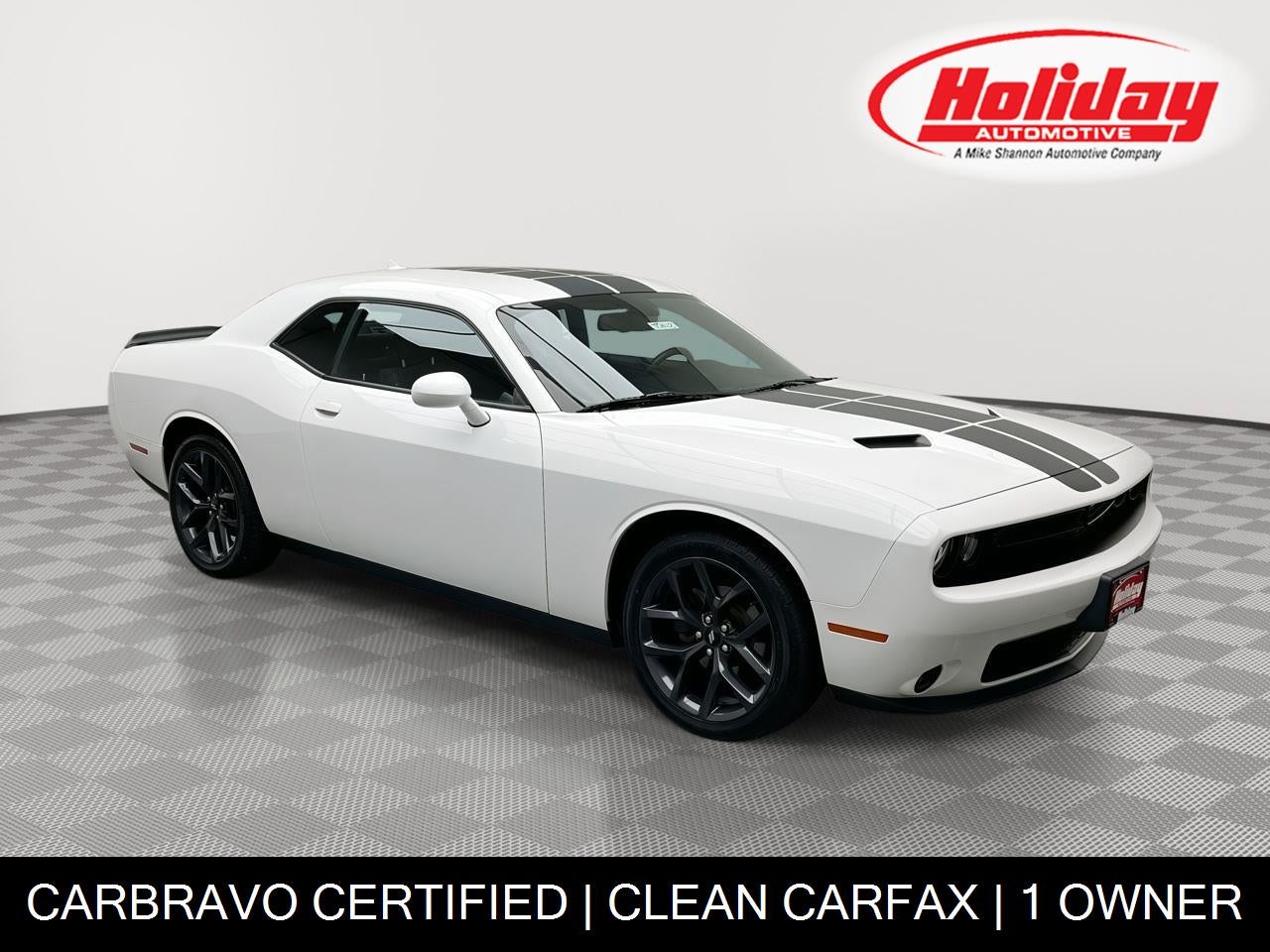 2019 Dodge Challenger SXT in White Knuckle Clearcoat — front three-quarter view
