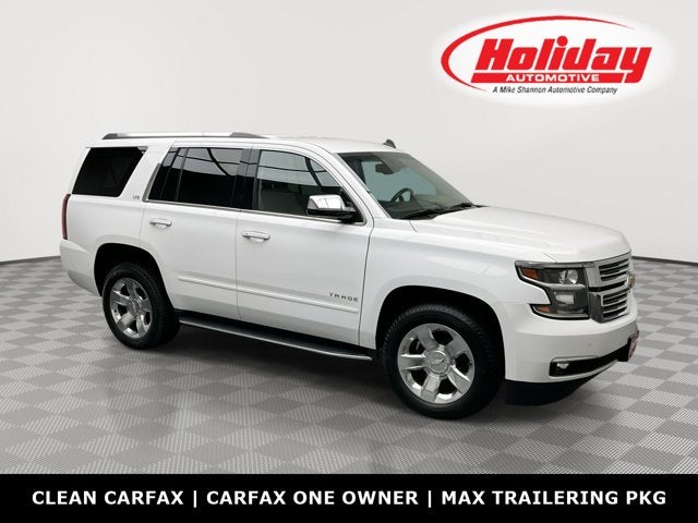 2015 Chevrolet Tahoe LTZ in Summit White — front three-quarter view